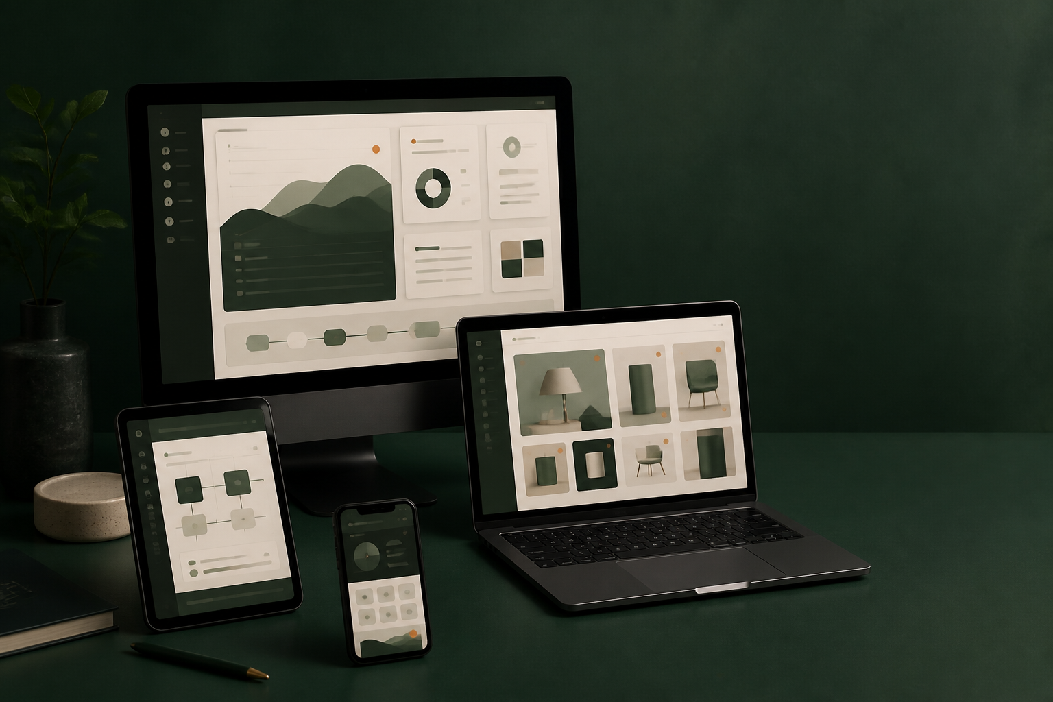 A coordinated suite of website, commerce and software interfaces across desktop and mobile devices